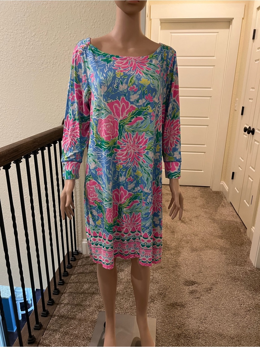Rare Lilly Pulitzer XXL Blue and Pink with Multicolor Dress New condition - Picture 2 of 7